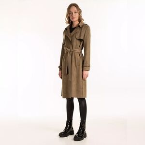 Chic Suede Trench Coat, Olive Green, NWT, Sz S